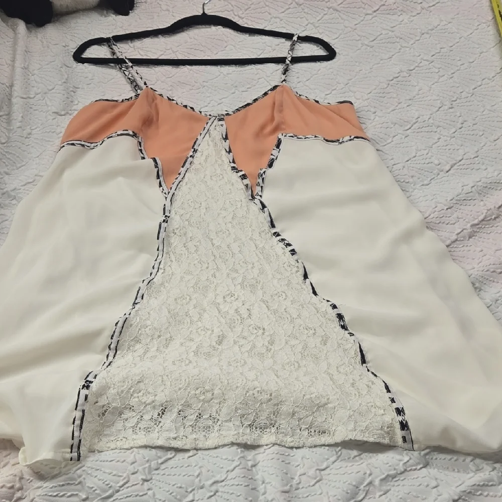 Jealous Tomato Pink and White Slip Dress Lace Detailing
